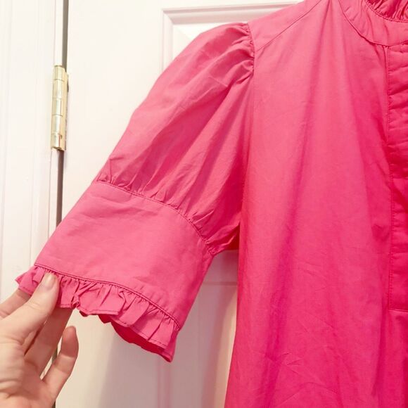 Navyblu Westport Dress Hot Pink Size Small 100% Cotton Popover Ruffle $228.00 - Picture 7 of 10